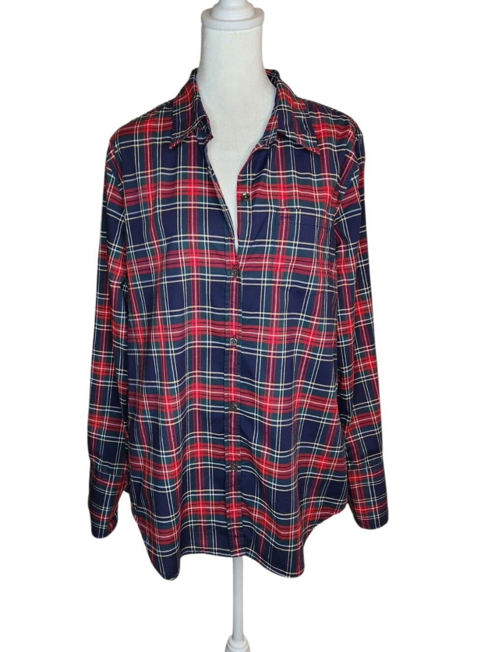 Alex Mill Women's Plaid Button Down Shirt Navy, Red, and Green Size Large